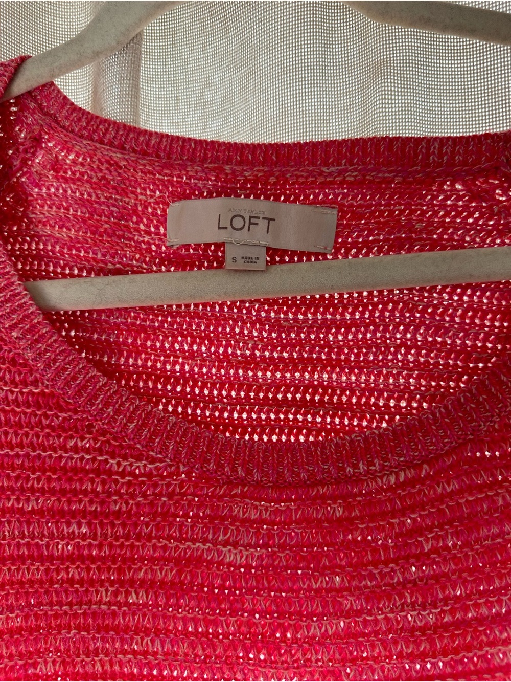 LOFT Open-Knit Crewneck Sweater in Coral Pink Size Small (s)
